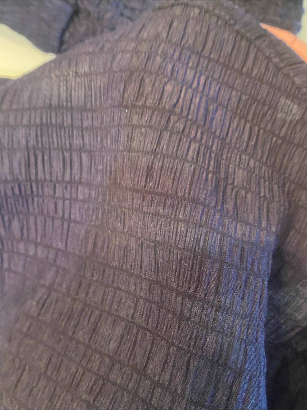 Steve Madden Navy Blue Crinkle Textured Sheer Long Sleeve Mini Shift Dress L - Picture 5 of 8
